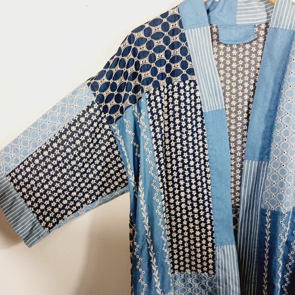 No Brand Patchwork Denim Duster Kimono, Embroidery, Boho, Layered Denim Look, OS - Picture 5 of 13